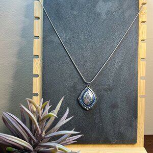Silver Blue Enamel / Crystal Pendant Necklace
